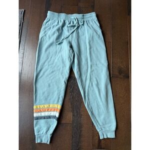 ONeill Womens Seafoam Blue Retro Stripe Fleece Jogger Sweatpants Medium